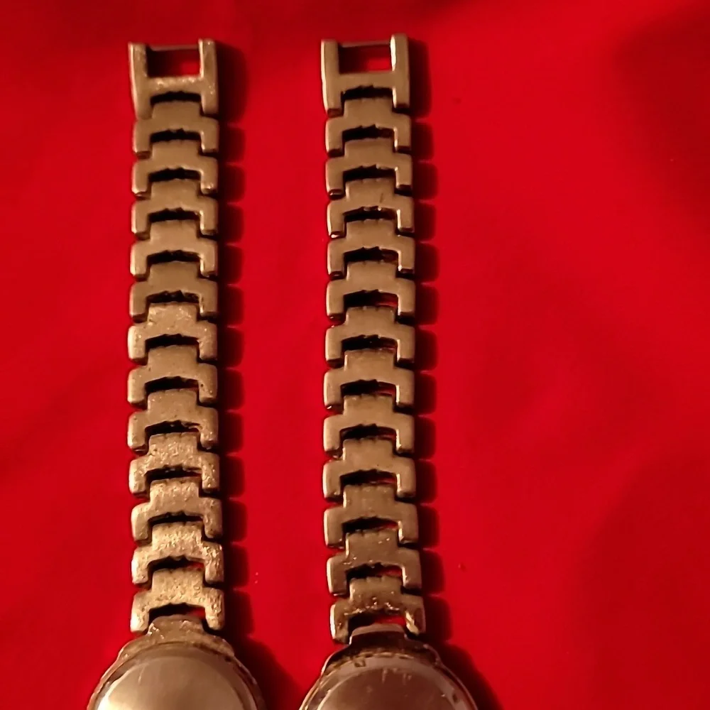 2 MCM or MOM Ladies Watches Silver & Gold‎ Metal Bands White Faces Twin Watch